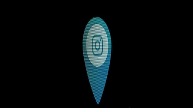 Sign template isolated on black background. Animated popular social media platform for video photo sharing app pop up symbol icon on pixel screen.
