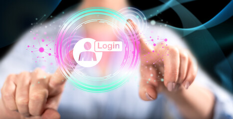 Woman touching a login concept