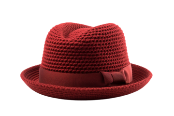 A red hat with a decorative bow on top, adding a touch of elegance and style to the accessory. The bow is neatly tied making it a charming. On PNG Transparent Clear Background.