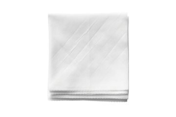Folded White Towel. A neatly folded white towel is crisp and clean, with precise folding lines visible. On PNG Transparent Clear Background.