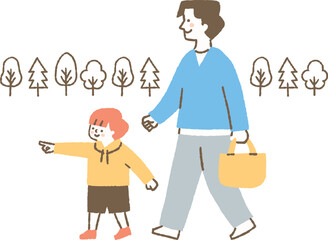 指を差している男の子と父親_色