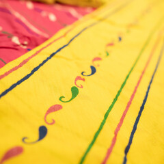 Yellow and Red Leaf Design Cotton Salwar Suit Material For Girls. Indian Suit Dress Materials....