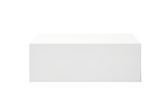 White Box. A plain white box stark in its simplicity. The box appears clean and sharp against the neutral backdrop, drawing attention to its shape and form. On PNG Transparent Clear Background.