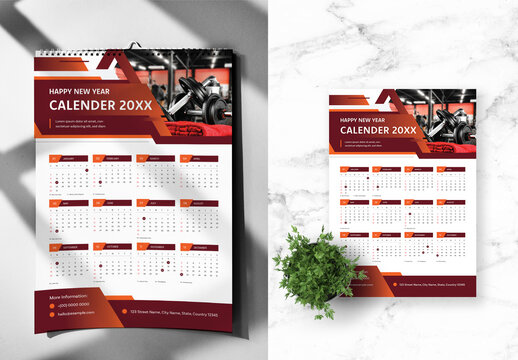 Red And Orange Fitness Wall Calendar