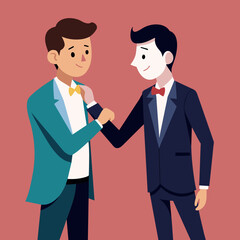 Fototapeta premium A groomsmen helping the groom with his tie. vektor illustation