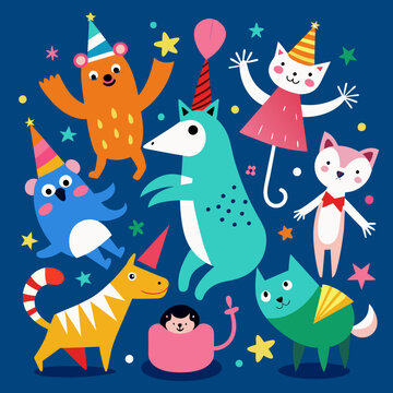 Whimsical illustrations of party animals. vektor illustation