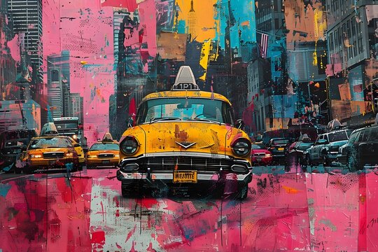Pop Art Taxi in Vibrant City
