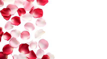 transparent background with red and pink falling rose petals falling down