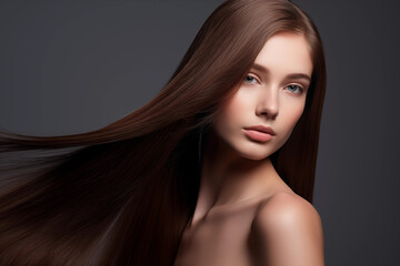Long Healthy Straight Hair. Skin natural beauty, smooth skin for Care and hair products. Model girl, woman.