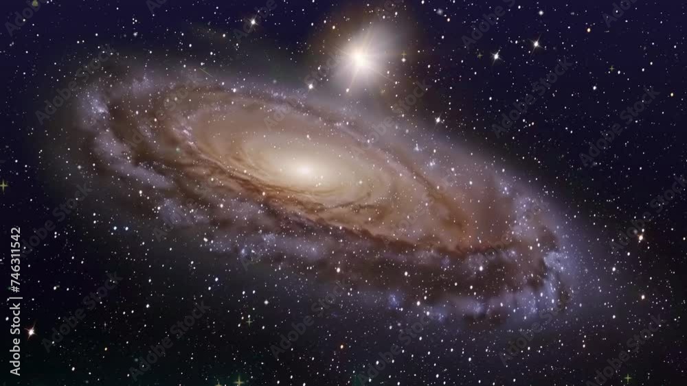 Wall mural panorama of distant planet system in space 3d. amazing space background. seamless looping overlay 4k