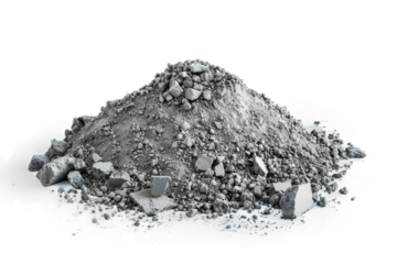 Pile of Cement on White Surface. A pile of gray cement sits atop. The cement appears solid and textured, contrasting sharply. On PNG Transparent Clear Background.