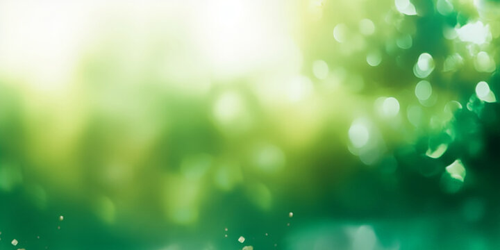  green leaves blurred light background, green Spring bokeh nature abstract background , green leaves with sunlight , banner