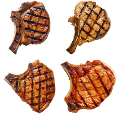 Set of Grill pork chop Isolated on transparent background