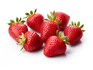 A bunch of ripe strawberries with their bright red color and fresh green leaves, symbolizing the peak of harvest.