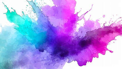 Arrière-plan en aquarelle ou encre abstraite de tache et mélange de couleurs, sur fond de couleur dans les tons rose, turquoise, fuchsia, bleu et violet
