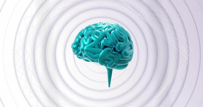 Animation of rotating blue brain over concentric rotating grey rings