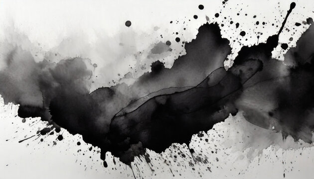 Arrière-plan en encre ou aquarelle abstraite de tache et goutte de mélange de gris et noir, sur un fond de papier blanc