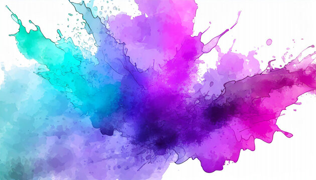 Arrière-plan en aquarelle ou encre abstraite de tache et mélange de couleurs, sur fond de couleur dans les tons rose, turquoise, fuchsia, bleu et violet