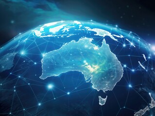 Digital world globe centered on Australia