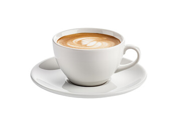 A Cup of Coffee on a Saucer. A cup of coffee sits on a saucer. The steam rises from the hot liquid, creating a simple yet inviting scene. On PNG Transparent Clear Background.