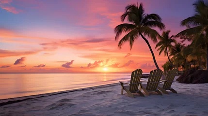 Foto op Canvas Serene Late Afternoon at a Tropical Beach: Palm Trees, Calm Ocean, and a Spectacular Sunset © Hattie