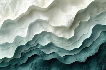 Abstract layered landscape in shades of white, grey, and teal