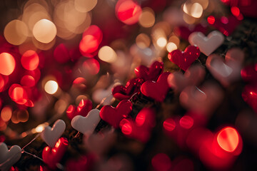 blurred love hearts on the dark background