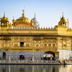 Beautiful view of Golden Temple - Harmandir Sahib in Amritsar, Punjab, India, Famous indian sikh landmark, Golden Temple, the main sanctuary of Sikhs in Amritsar, India