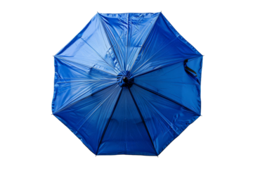 Open Blue Umbrella. The umbrella is the focal point, with its vibrant blue color contrasting against the neutral white. On PNG Transparent Clear Background.