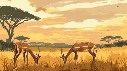 Fotobehang Some antelope eating in the savanna. © Hareem