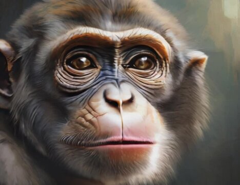 Close-up of monkey looking at camera. AI.