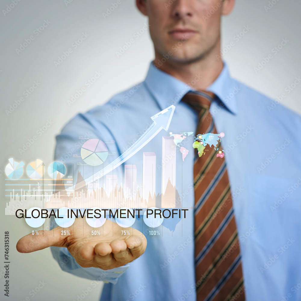Poster professional, hand or show data for statistics, chart or growth of business. graph, trader or closeu