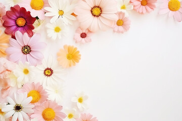 Naklejka na ściany i meble Flat lay of spring summer flowers with copy space