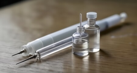  Medical equipment on a wooden surface