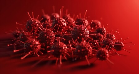 Naklejka premium Close-up of a cluster of red, spiky objects against a red background