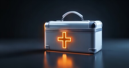  Illuminated medical briefcase with glowing cross symbol - obrazy, fototapety, plakaty