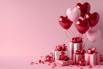 happy valentines day gifts and love balloon background banner