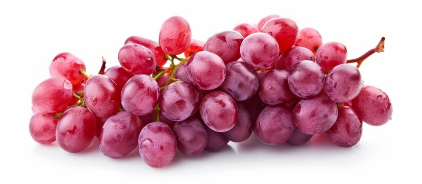 Fresh juicy organic red grapes isolated on white background, healthy fruit for wine making and eating