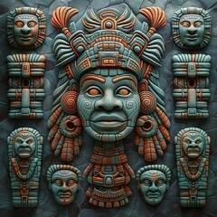 Fototapeta premium Jade Images Of The Gods Of The Ancient People. Illustration On The Theme Of Civilizations And Computer Games, History And Archaeology. Generative AI