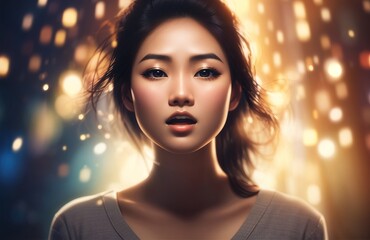 A Portrait of a beautiful Asian woman shocked