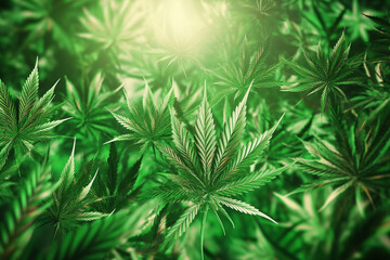 Obraz premium Banner consisting from traditional species marijuana in leaves, Ai generated