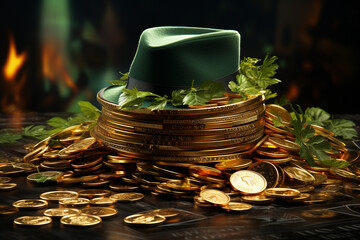 Banner consisting from traditional species shamrock in leaves for celebration holiday st Patrick's day, Ai generated