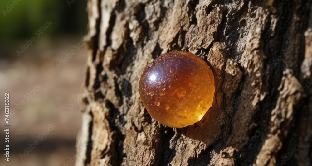 Canvas Prints  Natural beauty - A close-up of a tree's bark with a unique, round, translucent growth