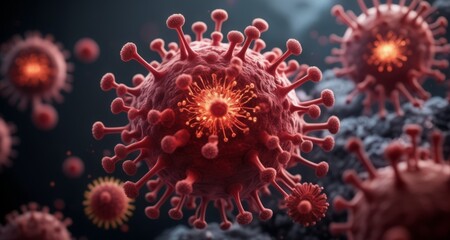  Viral threat - A close-up view of a virus, a microscopic menace