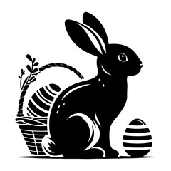 Obraz premium Rabbit shadow silhouette. Bunny black side design for happy easter egg day on transparent background vector