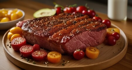  Deliciously grilled meat, fresh vegetables, and a bottle of wine for a perfect meal