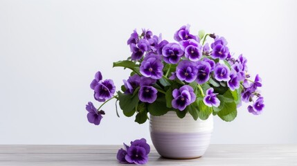 Naklejka na ściany i meble A bunch of purple violets in a vase on a solid white surface