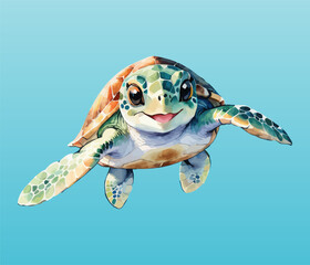 Illustration sea turtle watercolor painting vector art