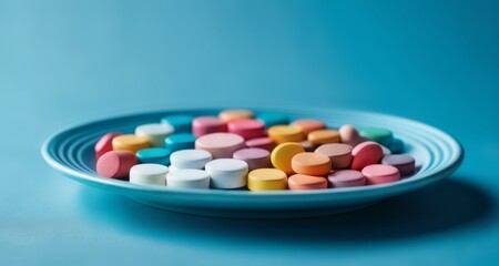  A vibrant assortment of colorful pills in a bowl