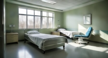  Clean and modern hospital room with natural light